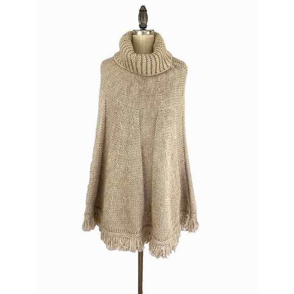 Iperico Italy Wool Alpaca Blend Poncho Cowl Neck Paneled Chunky Knit One Size - Picture 1 of 9